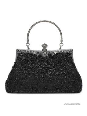 Beaded Sequin Rhinestone 1920s Evening Clutch with Chain Strap